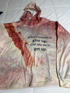 Source Unknown Pink Cream Tie-Dye Hoodie Sweater with Inspirational Script